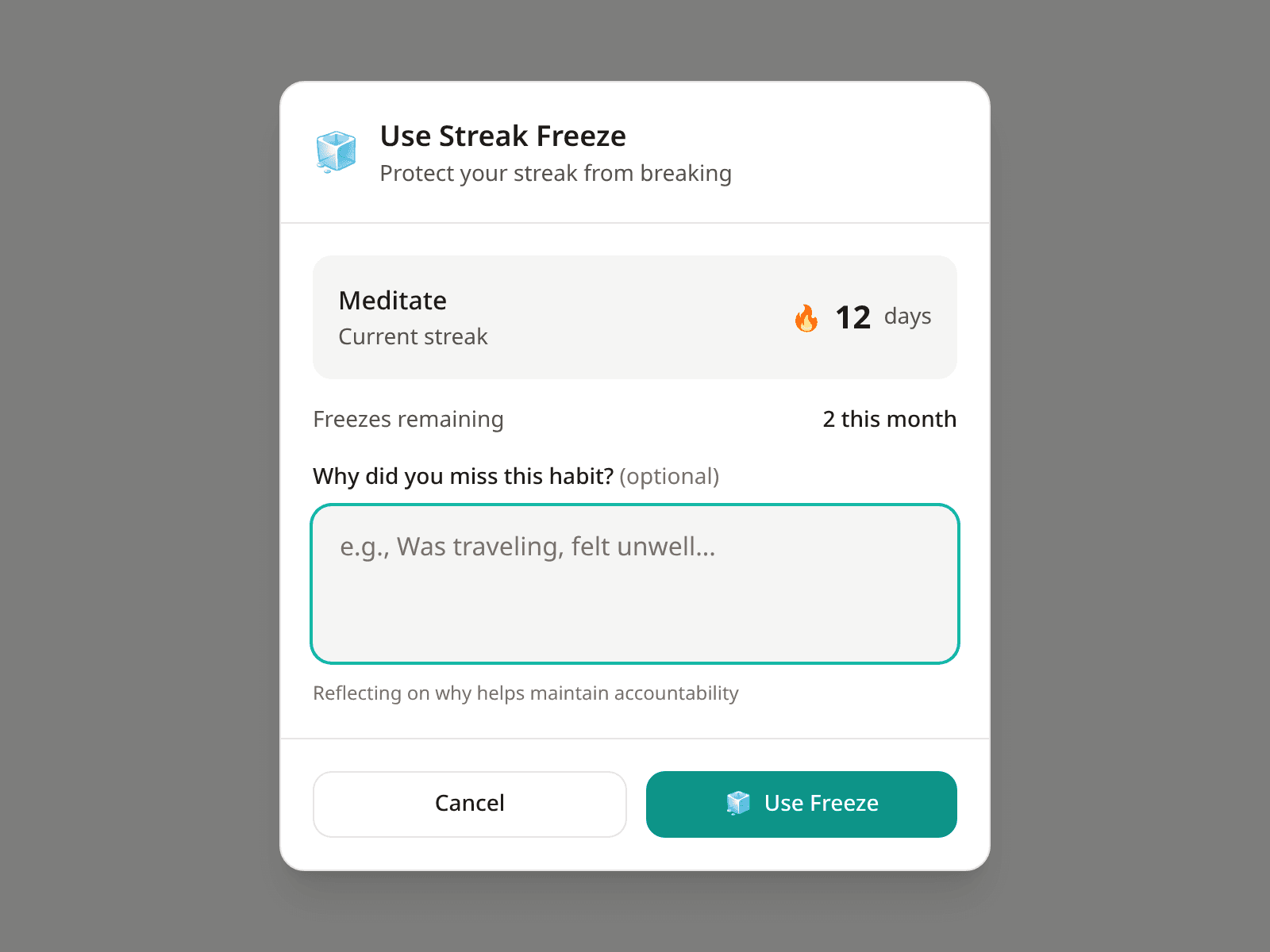 Dialog zum Verwenden eines Streak Freeze