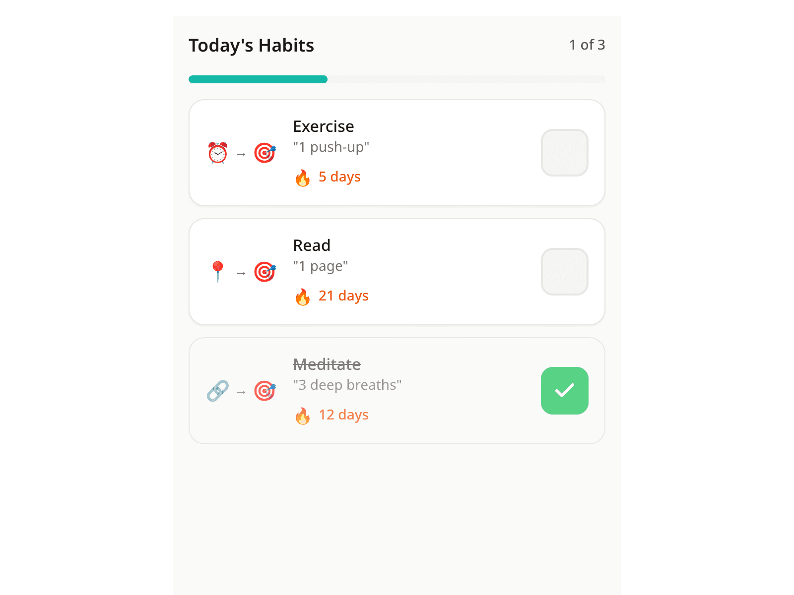 Habit-Check-in-Liste mit heutigen Gewohnheiten
